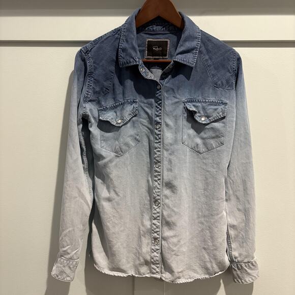 Rails Shirt Womens XS Blue Ombre Snap Button Long Sleeve Tencel Western Top - Picture 1 of 13